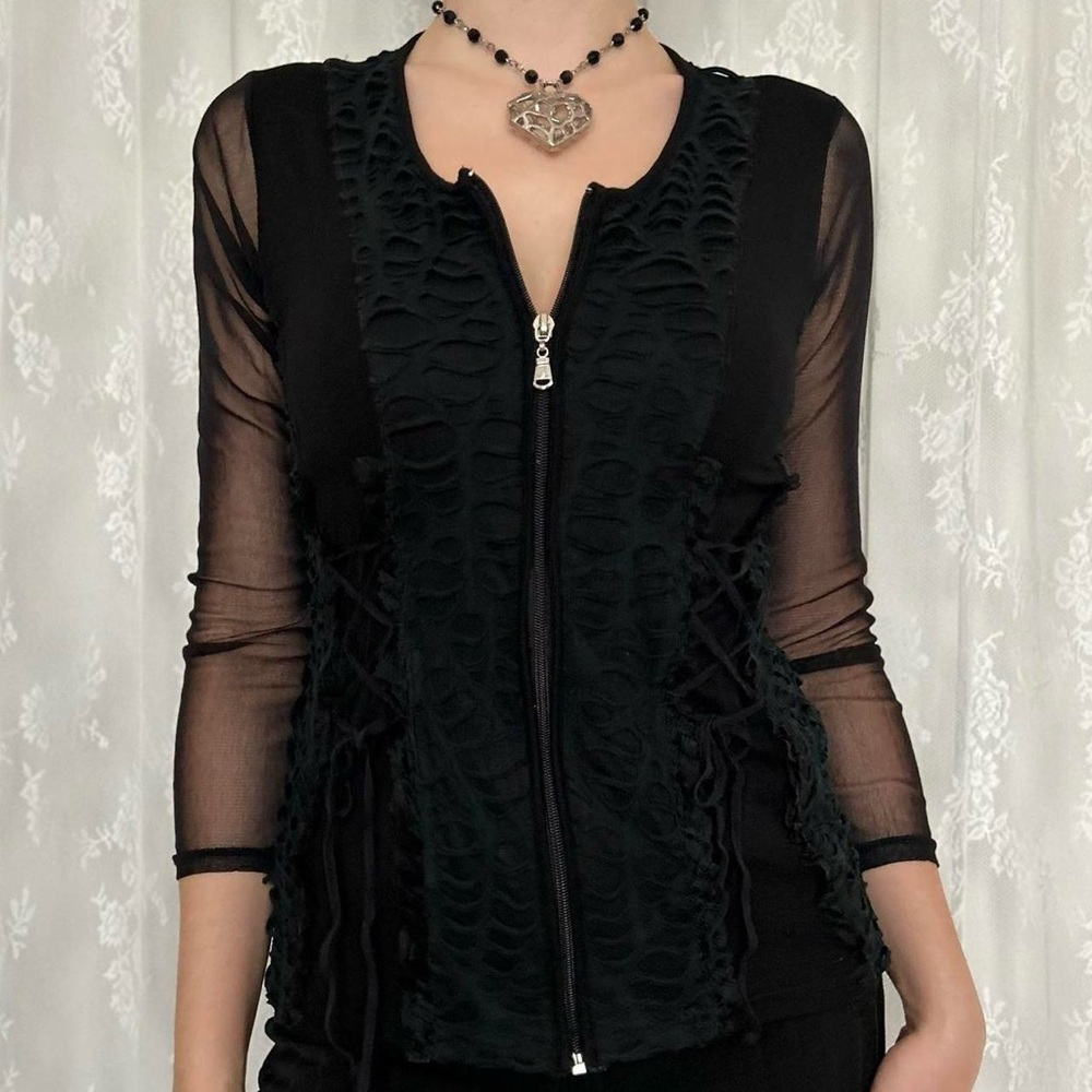 2000s Grunge Whimsygoth Black Zip-Up